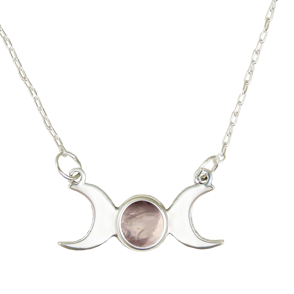 Sterling Silver Moon Phases Necklace With Rose Quartz
